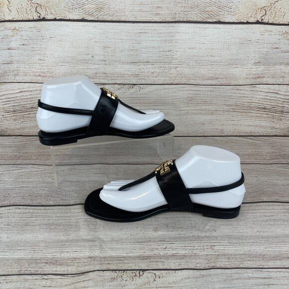 Tory Burch Eleanor Womens Sz 6.5 Sandals Flats Ankle Strap Black Leather - Picture 2 of 9